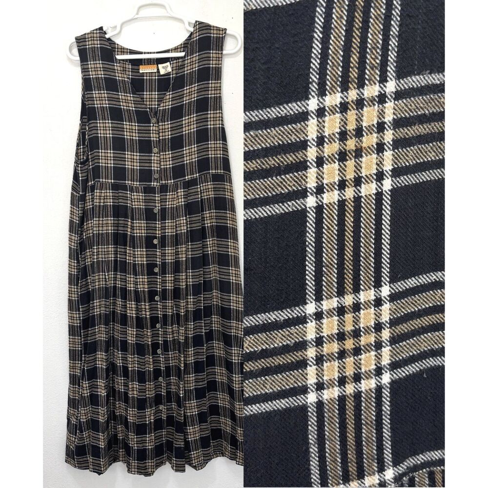 Womens Academia Black Plaid Flannel Jumper Midi Dress XL Modest Teacher 90s